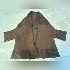 Max Mara Brown Wool Shawl Collar Wrap Sweater Ribbed Knit Luxury Cardigan
